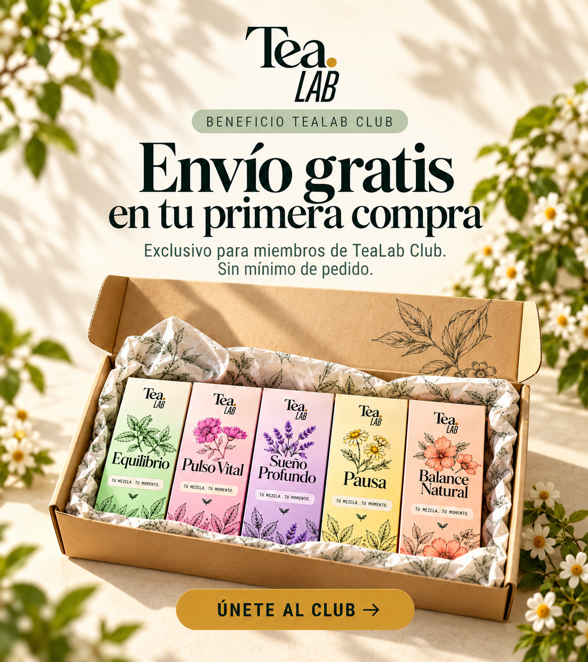 Envío gratis en tu primera compra, exclusivo para miembros de Tea Lab Club, sin mínimo de pedido.