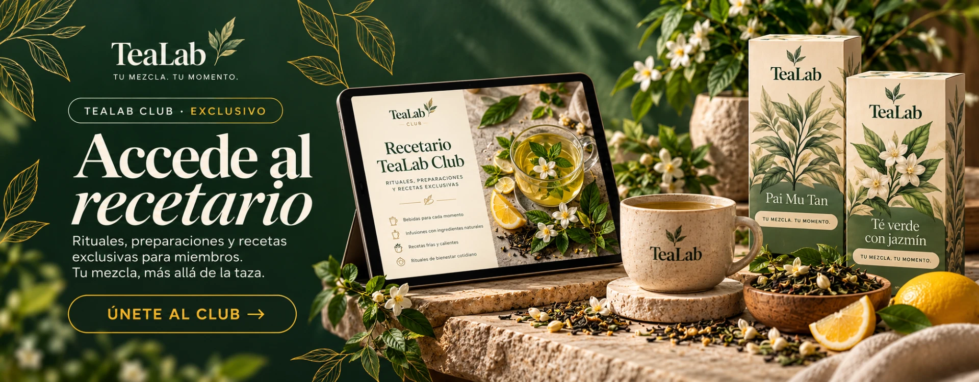 Accede al recetario de Tea Lab Club: rituales, preparaciones y recetas exclusivas para miembros.